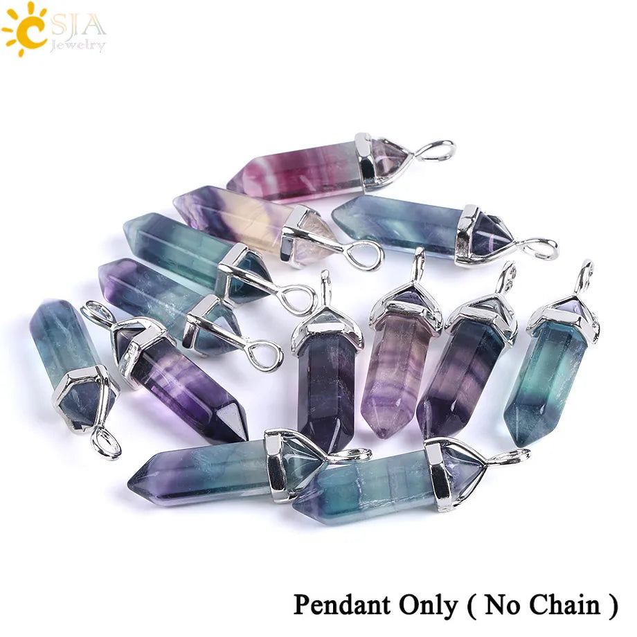 Natural Fluorite Crystal Hexagonal Point Pendant Necklace — Reiki Healing"