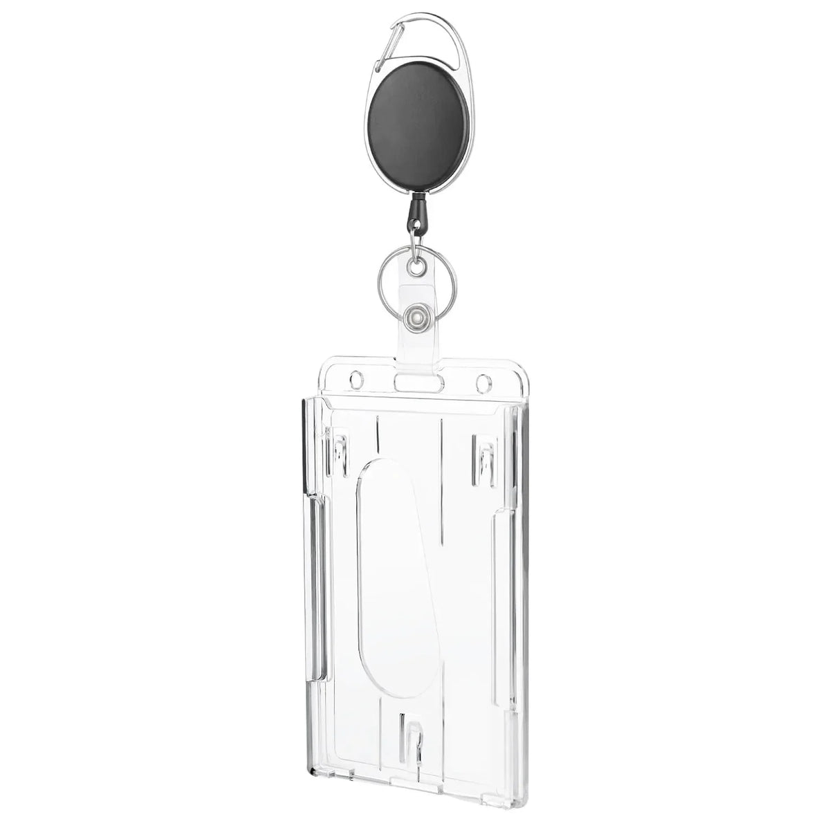 Clear ID Badge Holder with Retractable Badge Reel Clip, Transparent Work Card Sleeve for Employee Pass, Name Tag and Key Card