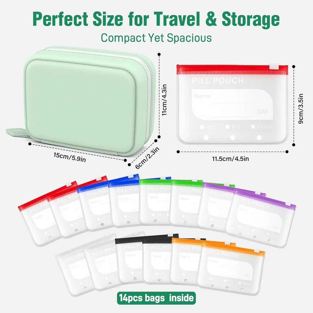 Weekly Pill Organizer Case with 14 Color-Coded Pouches, AM PM Twice-Daily 7-Day Travel Pill Box