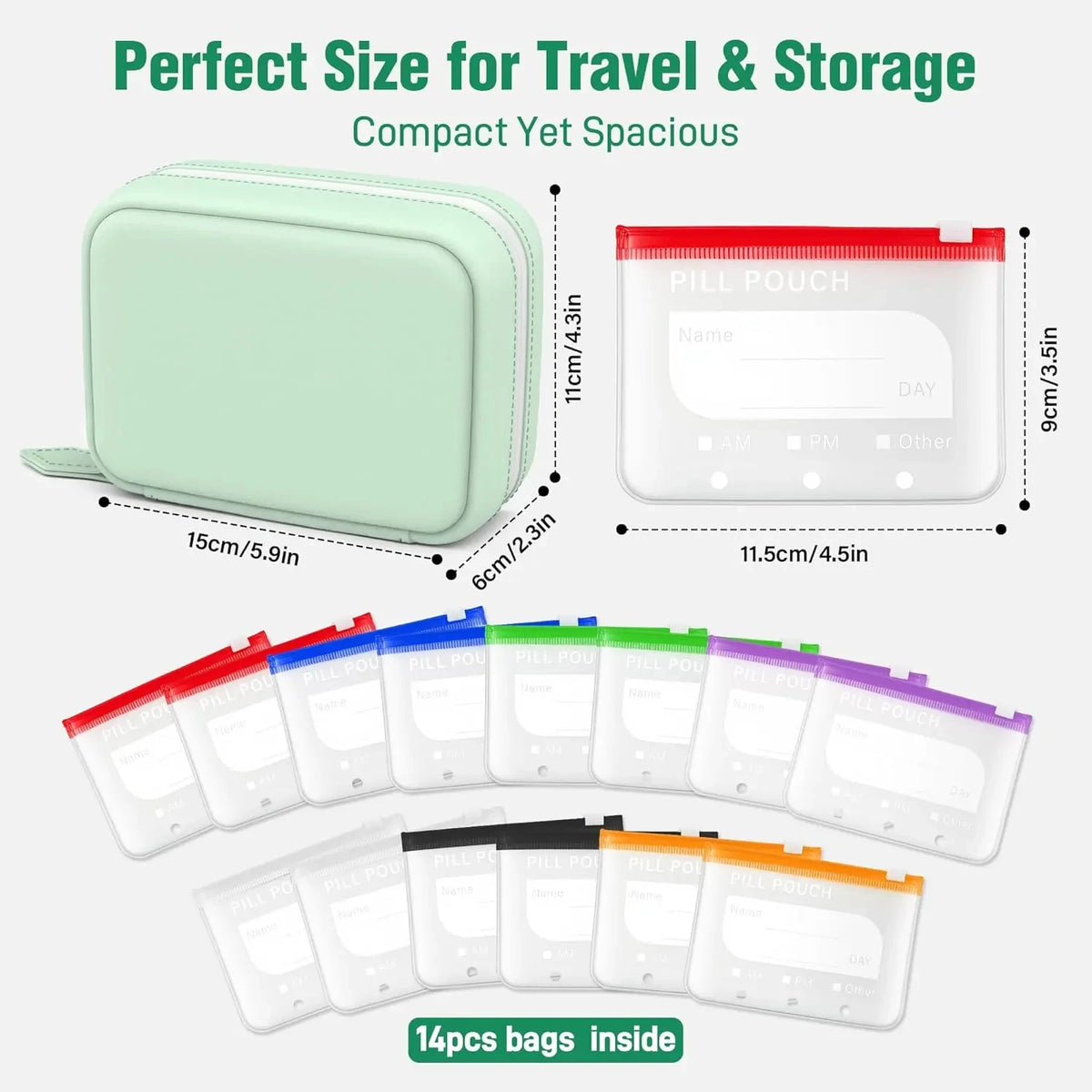 Weekly Pill Organizer Case with 14 Color-Coded Pouches, AM PM Twice-Daily 7-Day Travel Pill Box