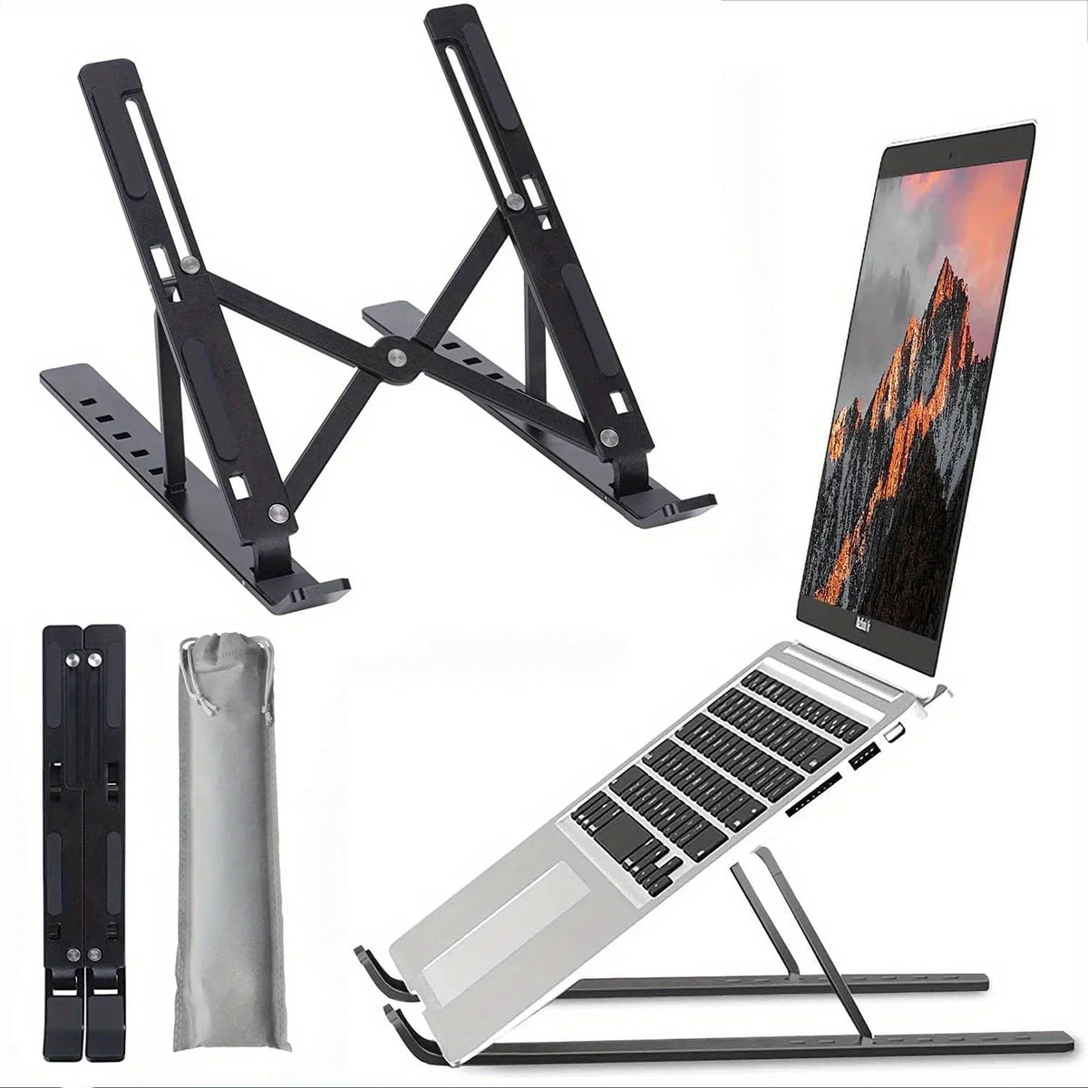 Adjustable Aluminum Laptop Stand — 6-Level Height, Foldable & Portable for 8–16″ Laptops
