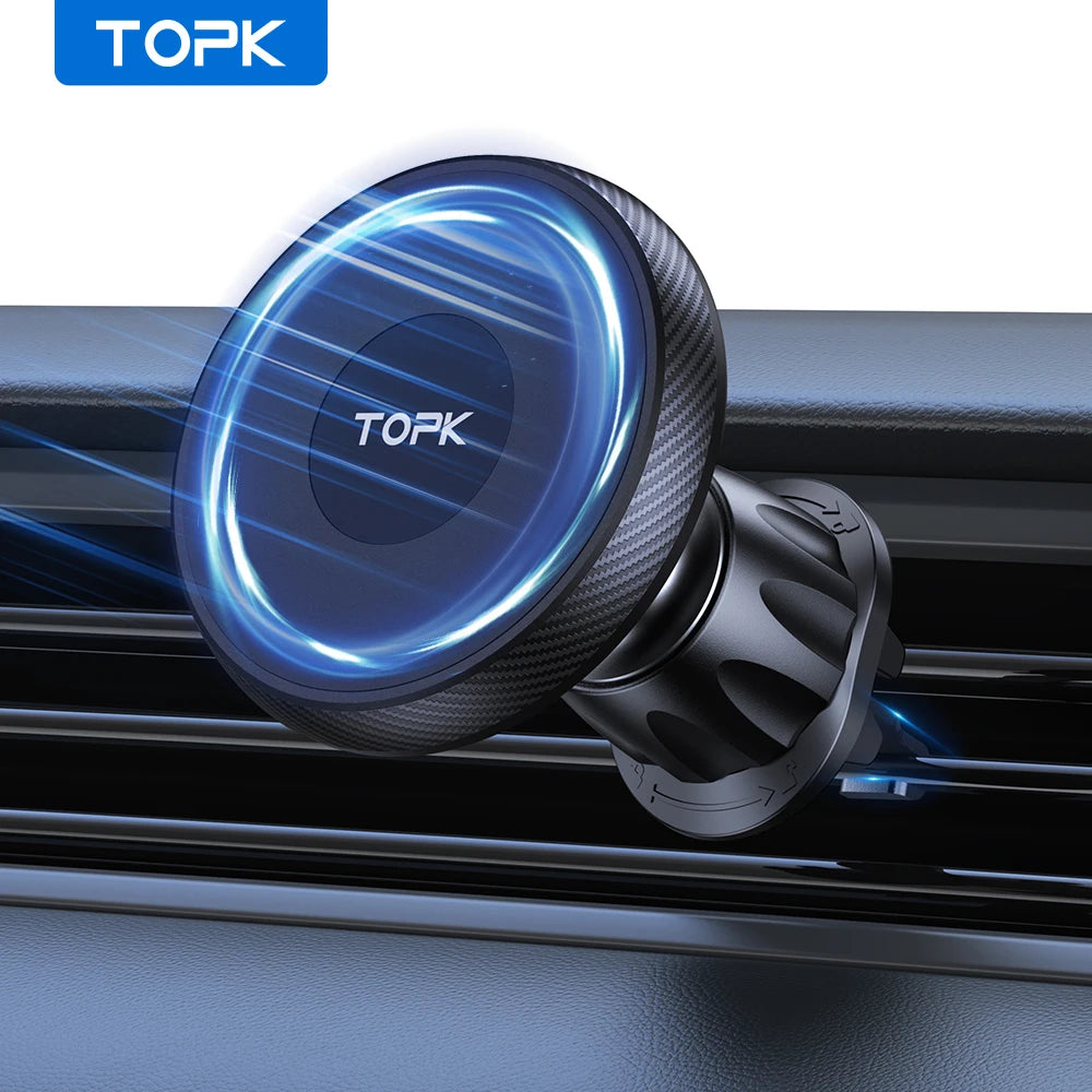 TOPK MagSafe Car Phone Mount — Strong Magnetic Metal Hook, One-Hand Operation