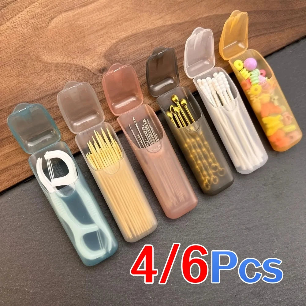 Mini Plastic Travel Storage Cases, Portable Pill, Floss and Toothpick Holder Organizer for Small Daily Essentials, 4 or 6 Pack