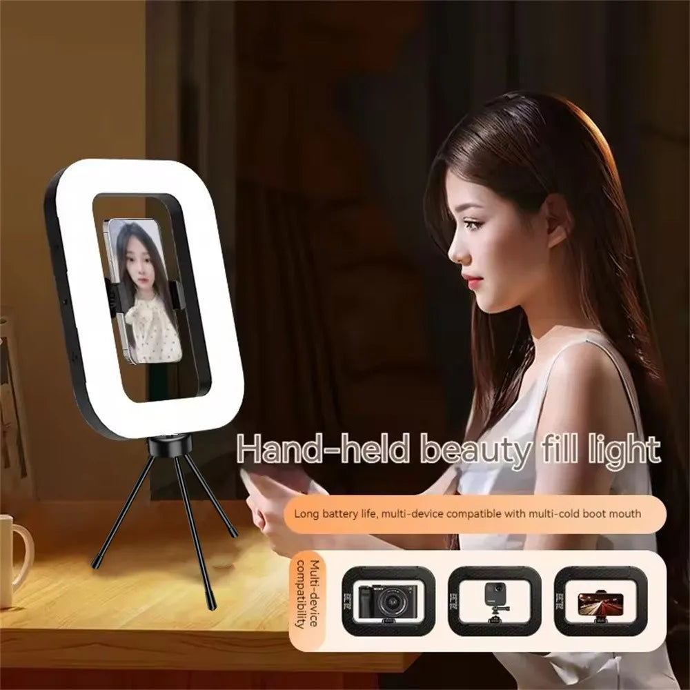 Handheld Rechargeable LED Ring Light with Phone Holder