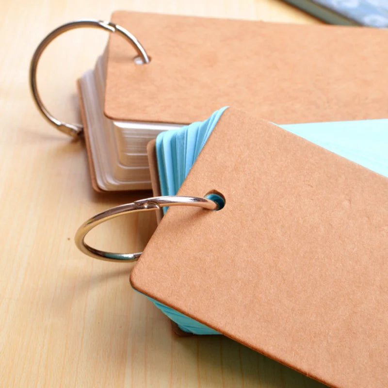 Blank Mini Ring Notepad Flash Cards, 50 Sheets Portable Loose Leaf Memo Pad for Study and Notes