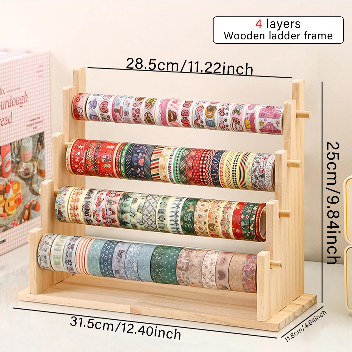 Wooden Washi Tape and Sticker Storage Rack Desktop Organizer