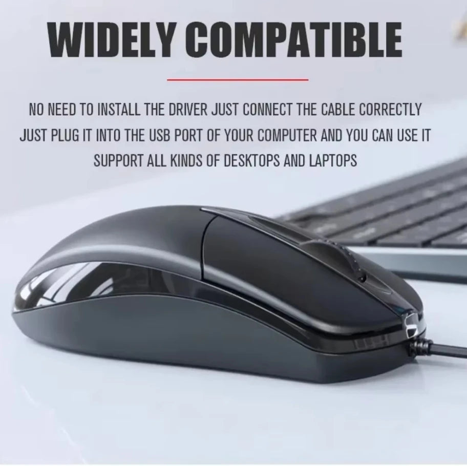 USB Optical Wired Mouse with Anti-Slip Roller for PC, Laptop & Desktop