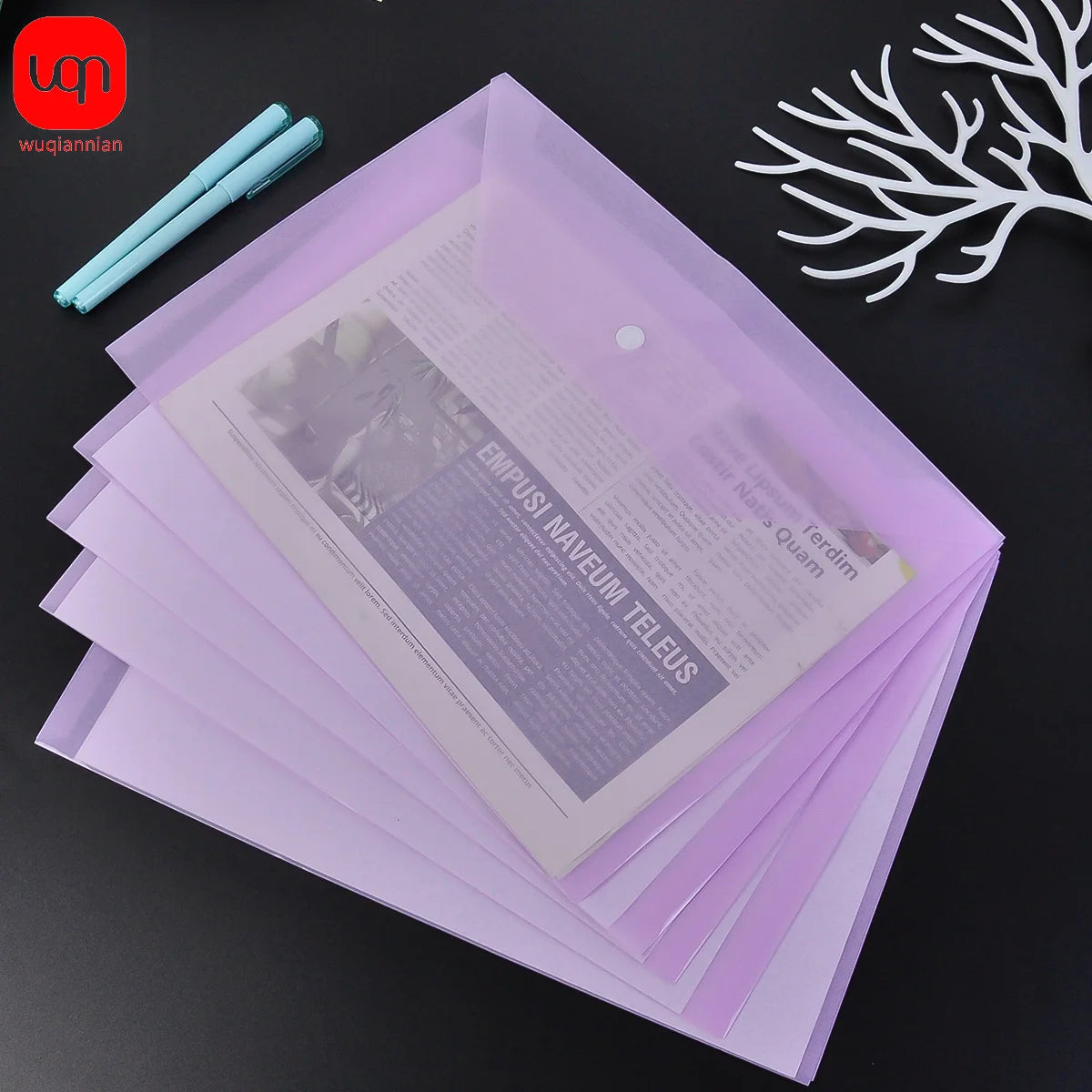 5 Pack Clear A4 Plastic Envelope Folders with Snap Button for School, Office and Document Storage