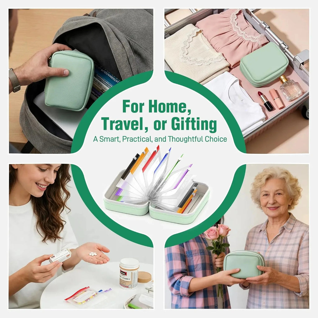 Weekly Pill Organizer Case with 14 Color-Coded Pouches, AM PM Twice-Daily 7-Day Travel Pill Box