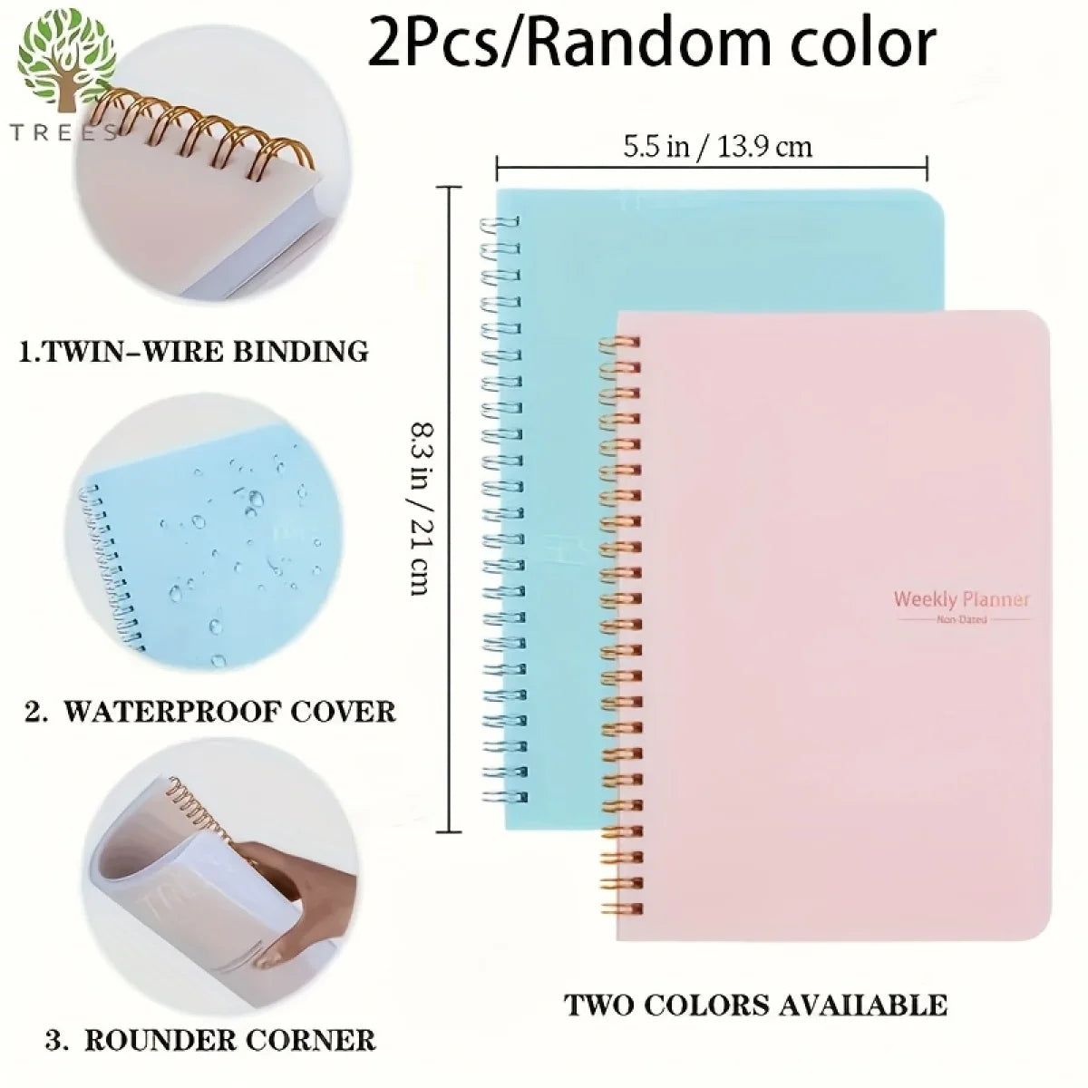 A5 Tree Pattern Spiral Weekly Planner Notebook, 52-Week Schedule Organizer for Office, School and Study