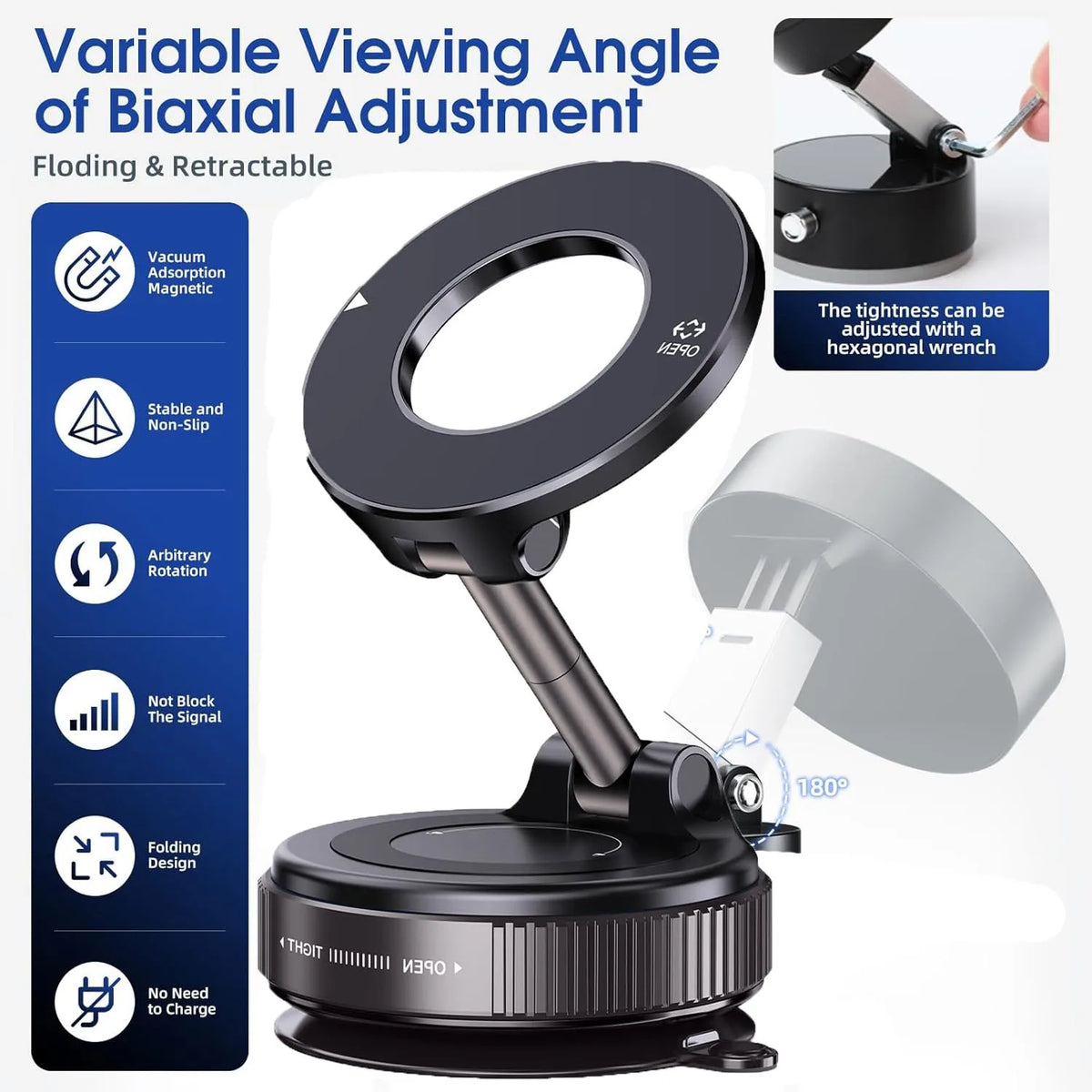 Foldable Magnetic Car Phone Holder with Suction Base