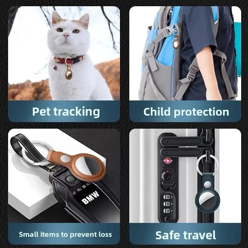 PU Leather AirTag Holder with Keyring and Snap Closure