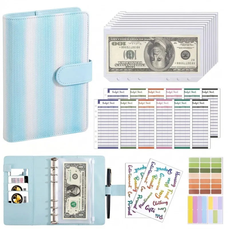 A6 Budget Binder — 6-Ring Cash Envelope Savings Planner with 8 Zipper Envelopes