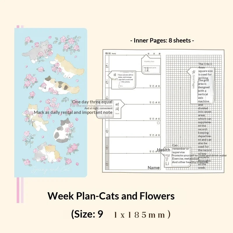 Undated Weekly Planner Book with Illustrated Cover Designs, Daily Schedule Organizer Notebook with Optional Planner Cover