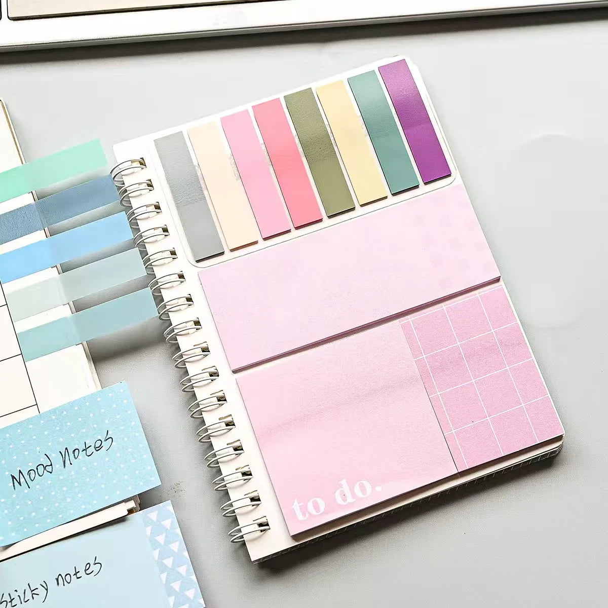 Spiral Notebook Sticky Notes Set with Index Tabs, Pastel Self-Adhesive Memo Pads and To-Do List Notepad for Office and School