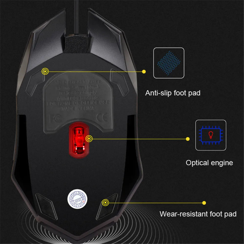 E-Sports USB Wired Gaming Mouse with Colorful LED, 5000 DPI Optical Sensor