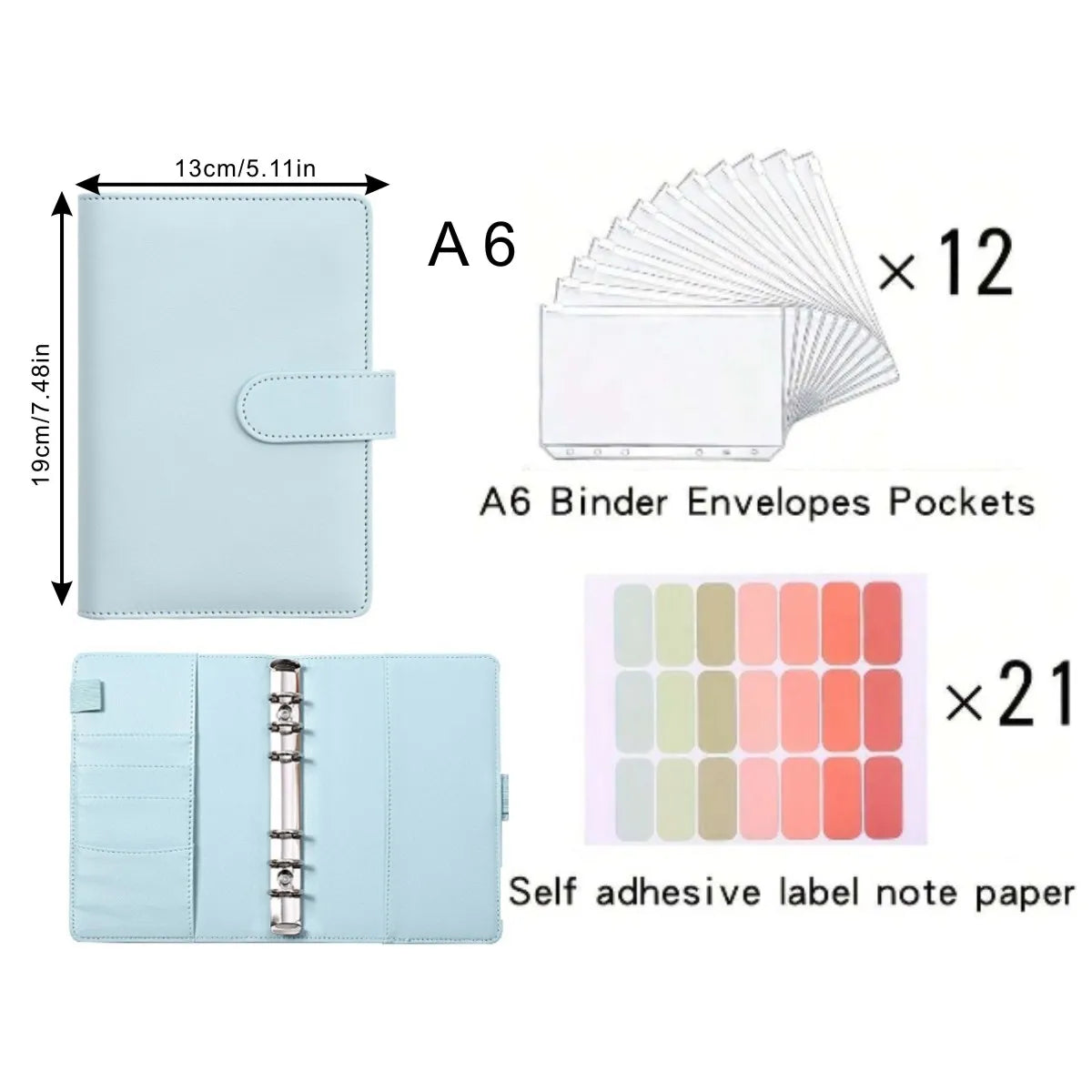 A6 PU Leather Cash Savings Binder — 12 Pockets & 21 Budget Labels