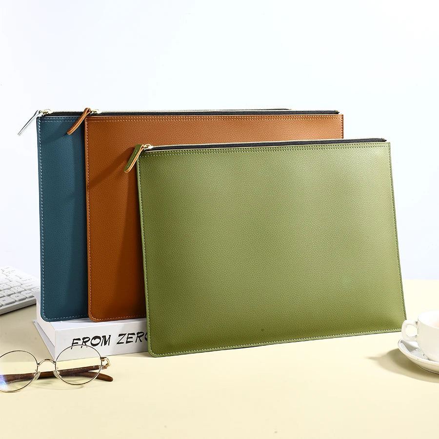 Leather A4 Zipper Document Folder Portfolio for Business Files, Contracts and Invoices