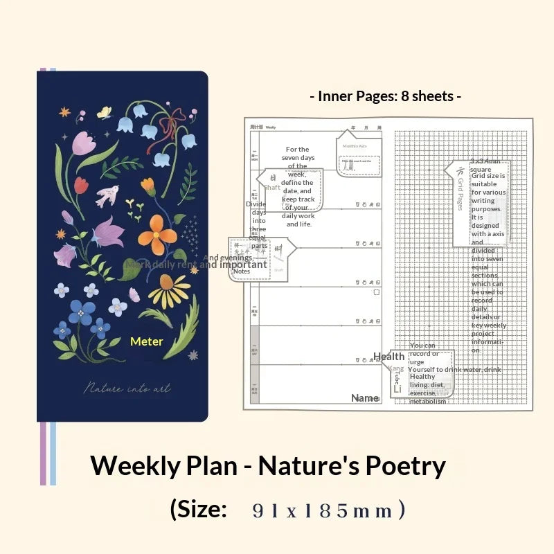 Undated Weekly Planner Book with Illustrated Cover Designs, Daily Schedule Organizer Notebook with Optional Planner Cover