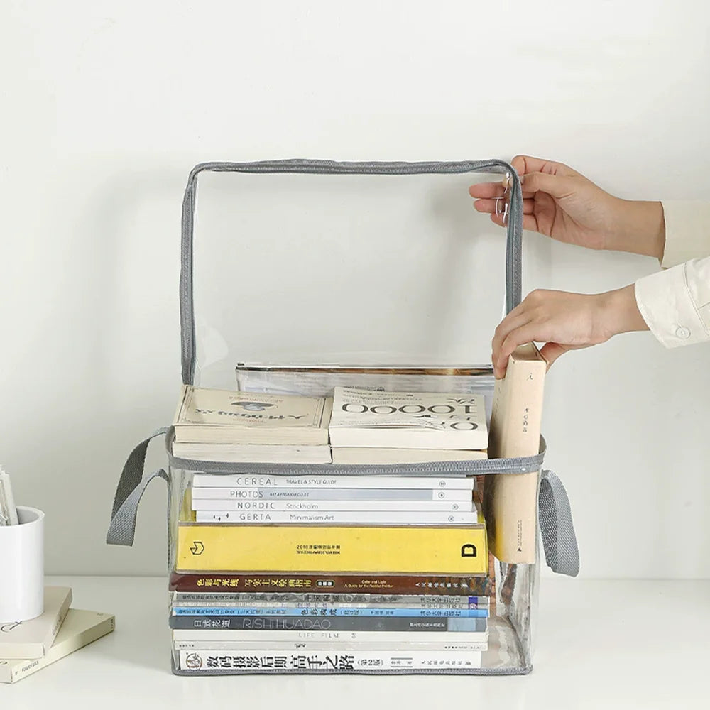 Foldable Clear Book Storage Bag with Carry Handles