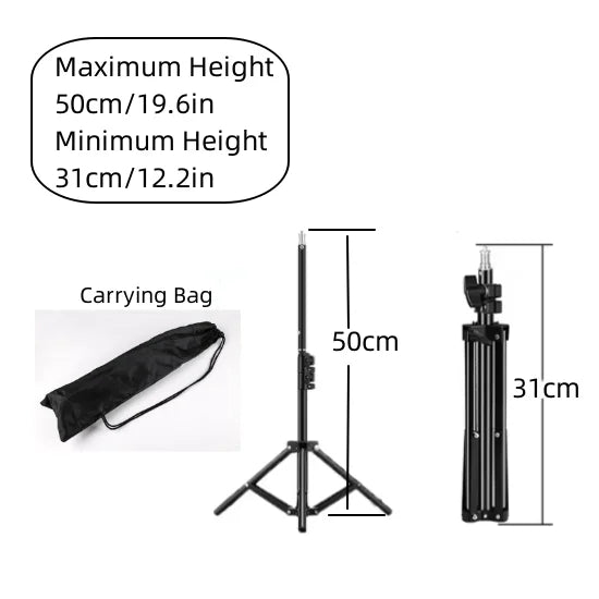 Adjustable Light Stand Tripod with Carry Bag, 50–210 cm Options