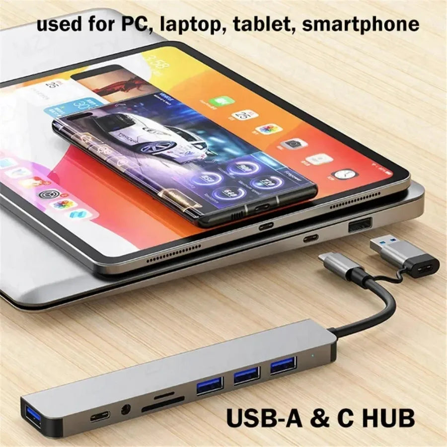 USB Multiport Hub Adapter with SD & MicroSD Card Reader Options