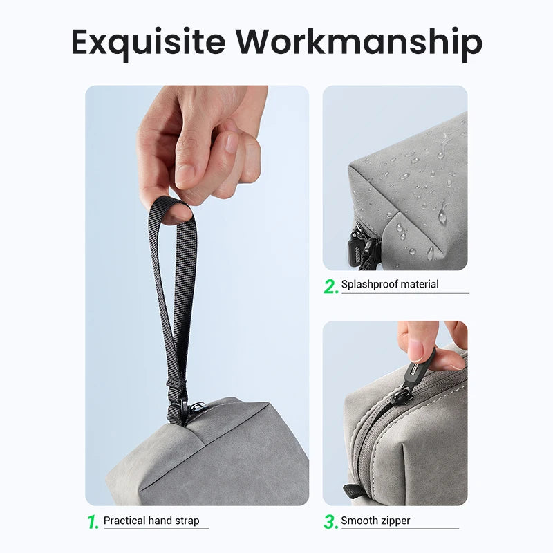 UGREEN Organizer Bag, Leather Tech Storage Case for Headphones, Cables, Chargers and Phone Accessories