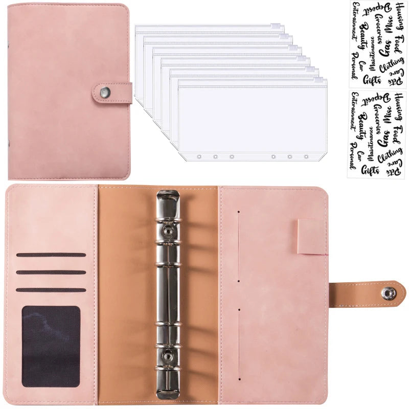 A6 PU Leather Budget Binder Notebook Cash Envelopes System Set Bill Organizer