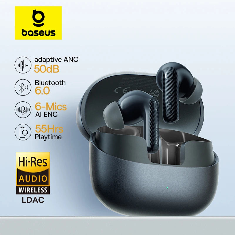 Pro ANC Wireless Earbuds — Bluetooth 6.0, 50dB Noise Cancelling, 6-Mic Hi-Res, LDAC, IP55 Waterproof