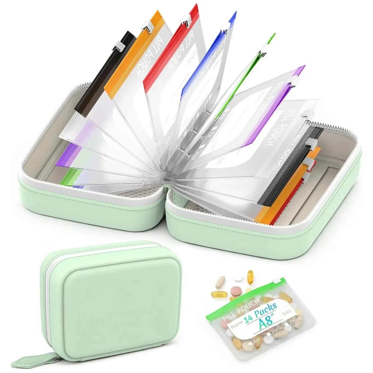 Weekly Pill Organizer Case with 14 Color-Coded Pouches, AM PM Twice-Daily 7-Day Travel Pill Box