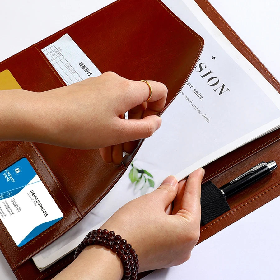 PU Leather A4 Padfolio Clipboard with Pen Holder and Card Slots for Business Meetings