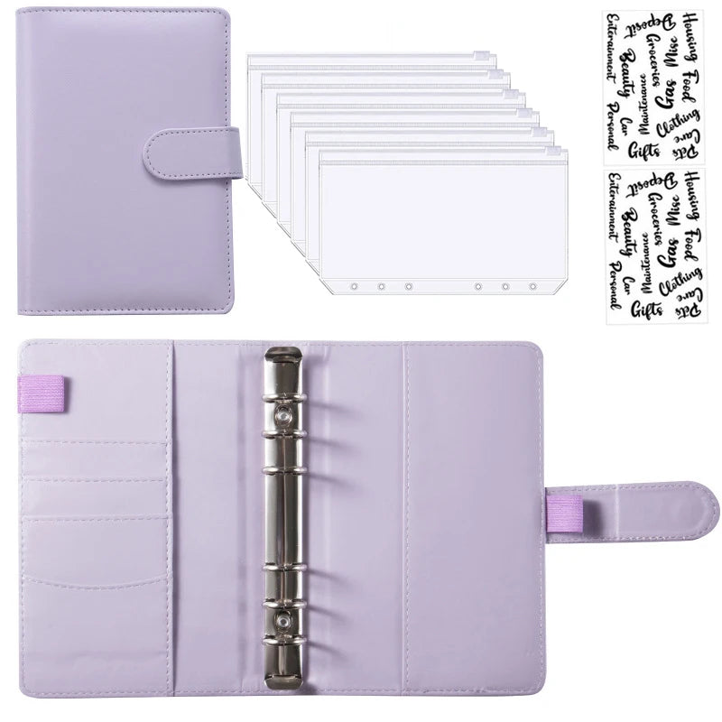 A6 PU Leather Budget Binder Notebook Cash Envelopes System Set Bill Organizer