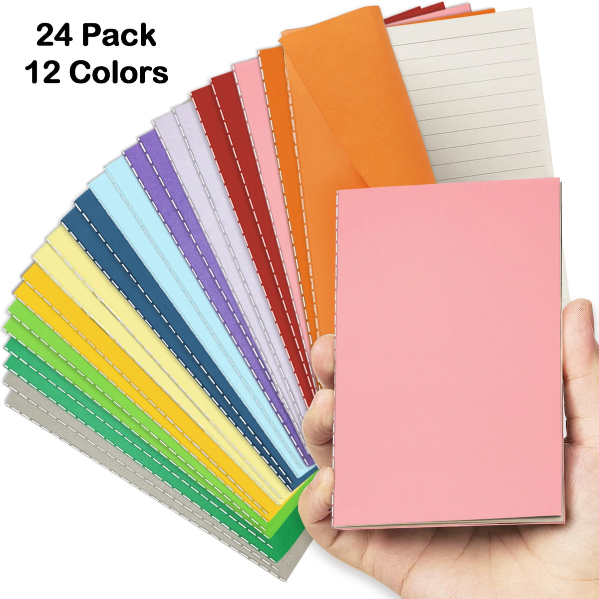 24-Pack Pocket Notebooks — Colorful College Lined Journals for Writing & Drawing