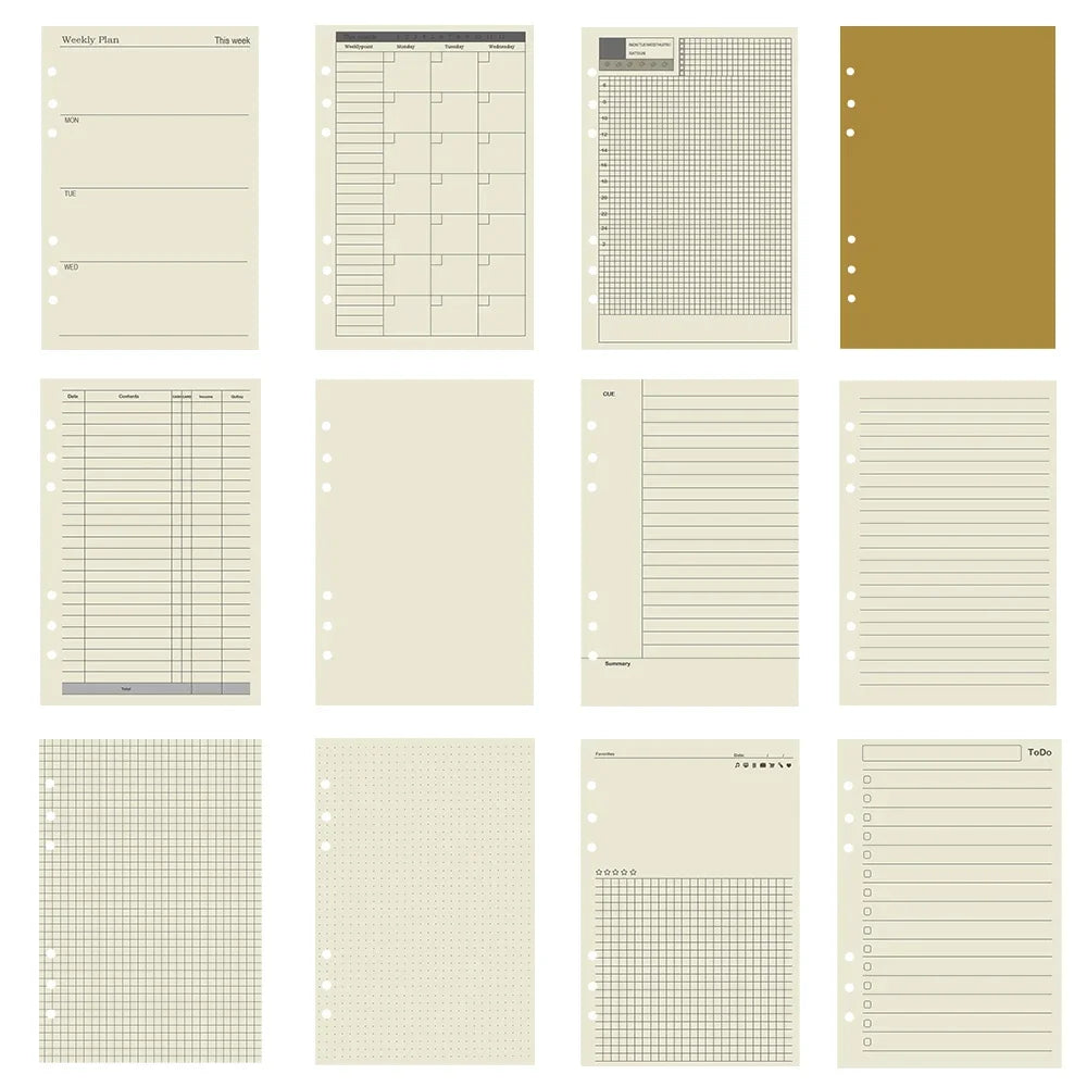 A5 A6 A7 Loose Leaf Refill Paper, 45 Sheet 6 Ring Planner Inserts in Daily, Weekly, Monthly, To Do, Finance, Lined, Grid and Dot Styles