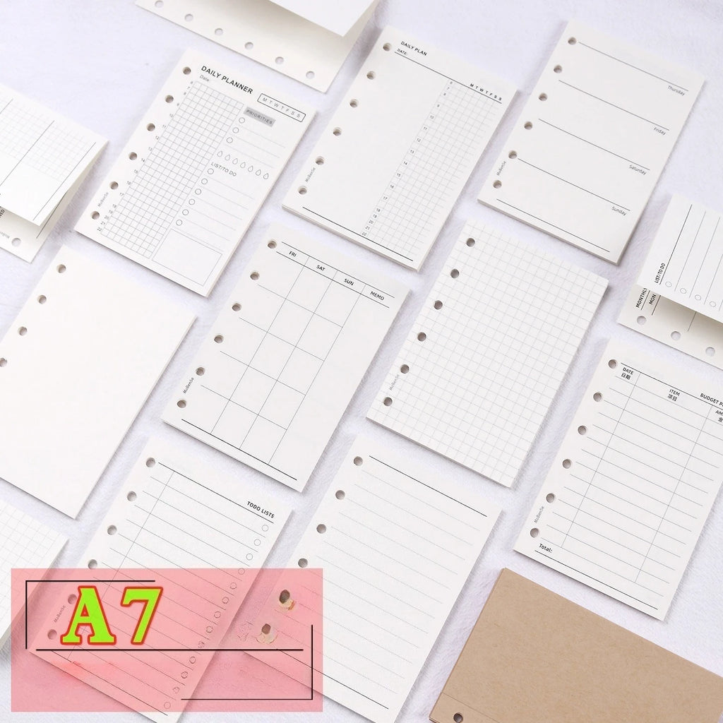 A7 Loose Leaf Notebook Refill Paper, 50 Sheet Binder Inserts in Weekly, Monthly, To Do, Grid, Lined and Blank Styles