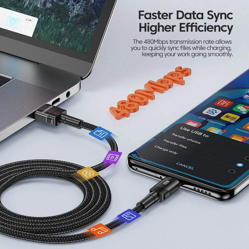 100W USB-A to USB-C Fast-Charging Cable — Data & Charging Cord for USB-C Devices
