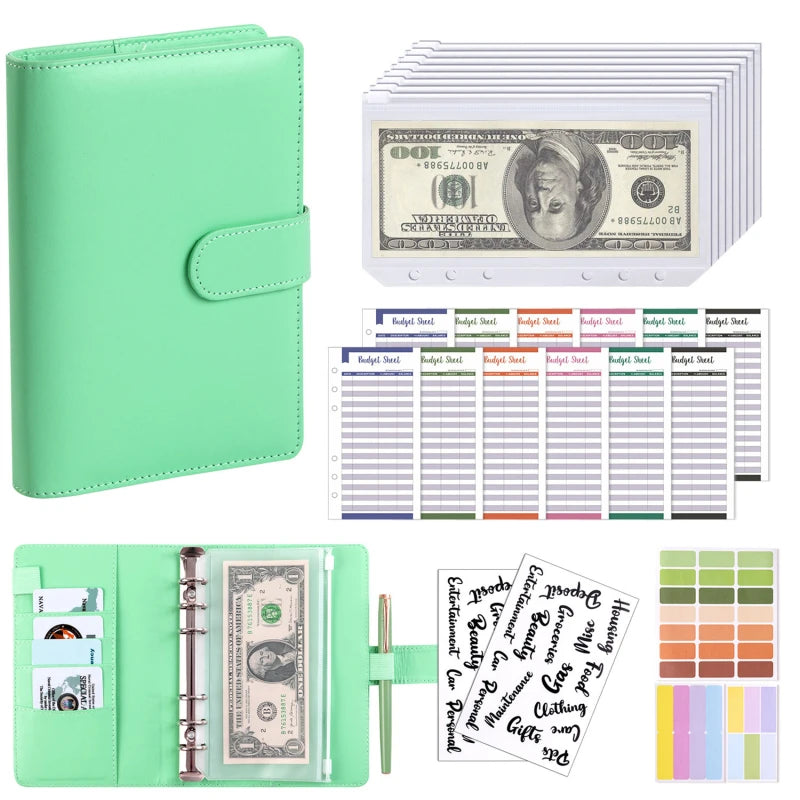 A6 Budget Binder — 6-Ring Cash Envelope Savings Planner with 8 Zipper Envelopes
