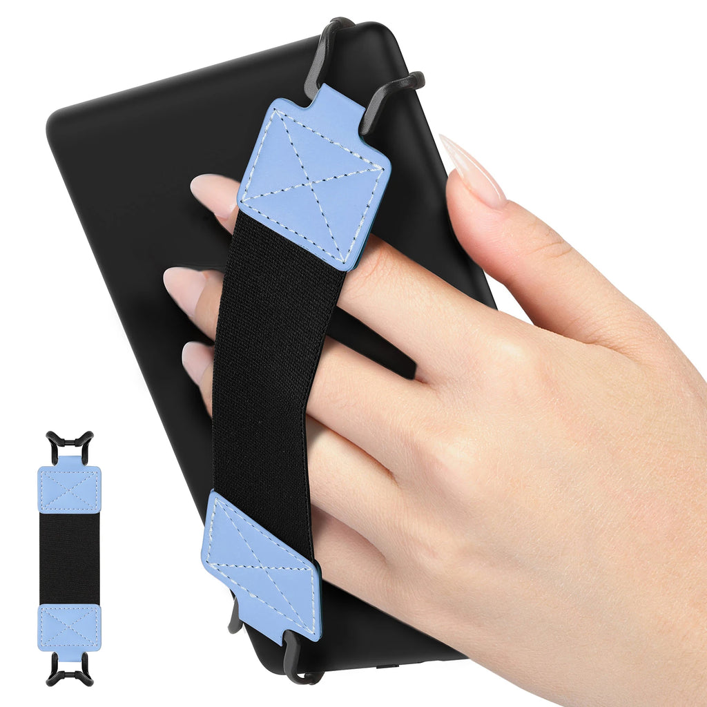 6-8 Inch E-Reader Hand Strap, PU Leather Finger Grip Holder with Elastic Band, Universal Security Hand Belt for E-Readers and Small Tablets