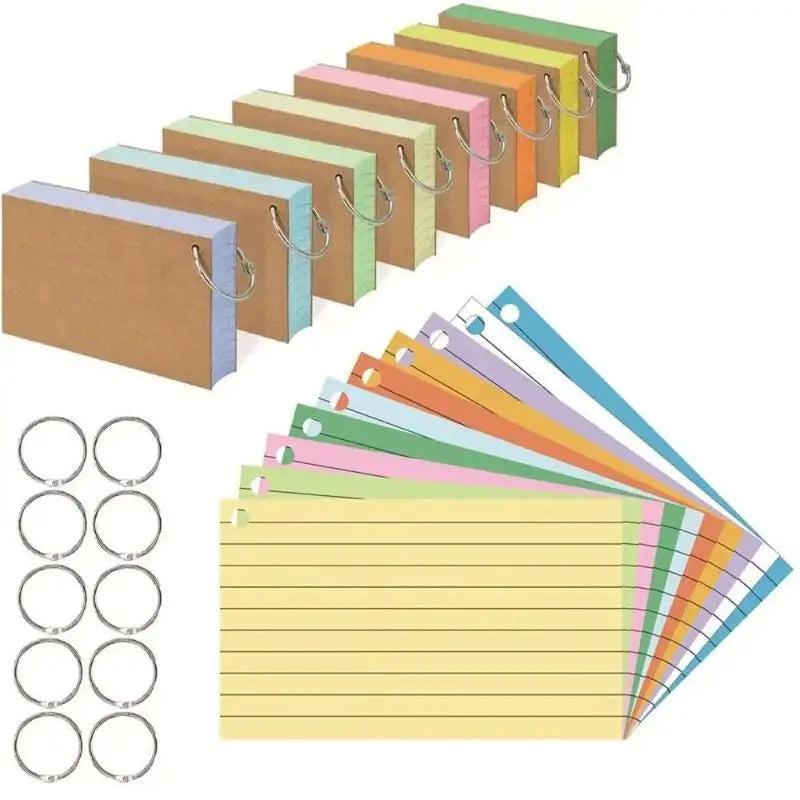 50 Page Loose-Leaf Lined Index Cards, Binder Ring Flash Cards for Studying, Revision and Note Taking at School or Work