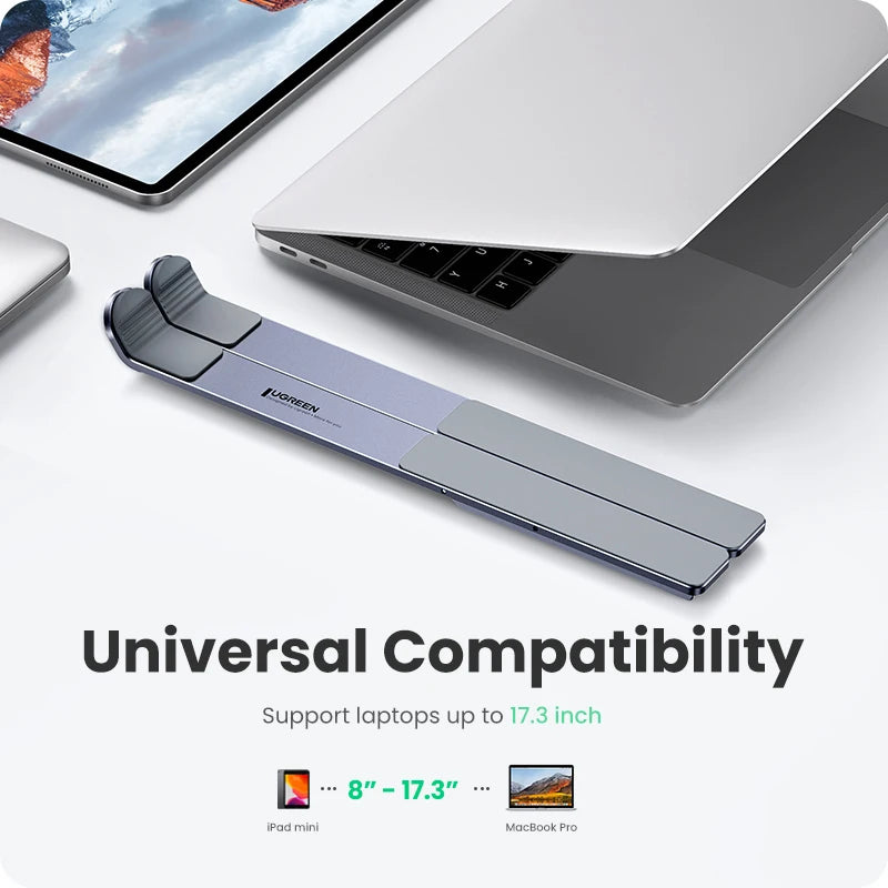 UGREEN Foldable Aluminum Laptop Stand — Vertical Holder for MacBook, Tablet & Phone