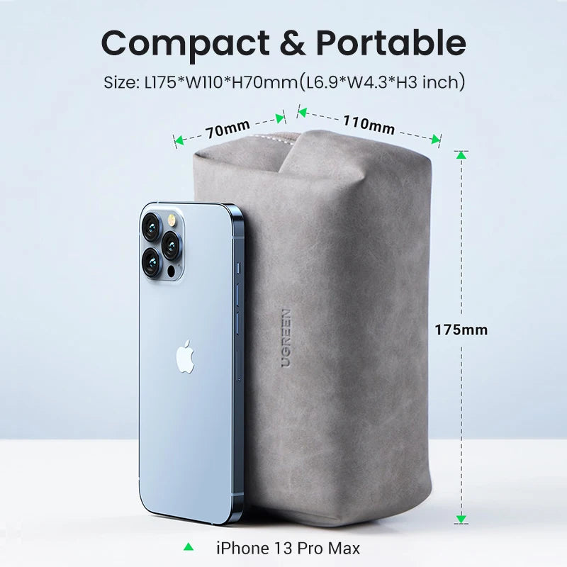 UGREEN Organizer Bag, Leather Tech Storage Case for Headphones, Cables, Chargers and Phone Accessories