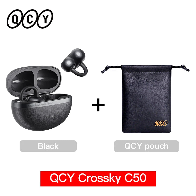 QCY Crossky C50 Open-Ear Bluetooth 6.0 Earbuds — Clip-On Sport Design with AI Clear Call & Bass Boost