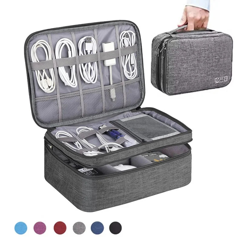 Electronics Travel Organizer Bag with Double-Layer Storage