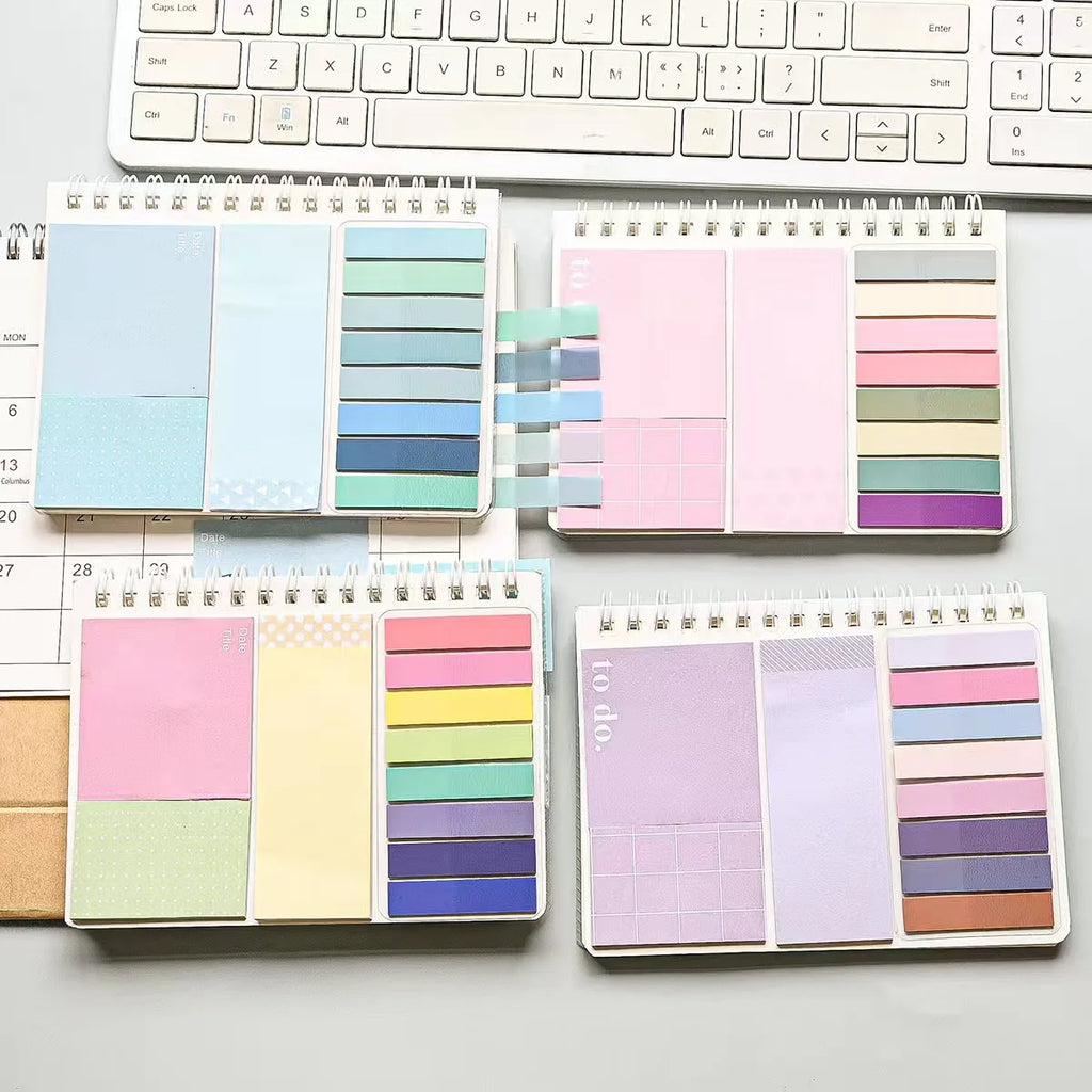 Spiral Notebook Sticky Notes Set with Index Tabs, Pastel Self-Adhesive Memo Pads and To-Do List Notepad for Office and School