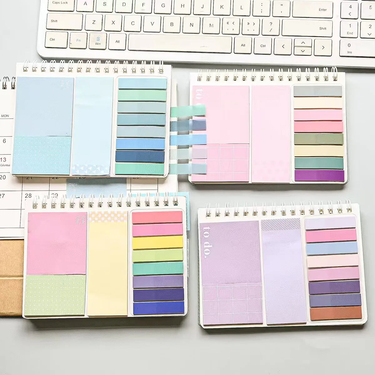 Spiral Notebook Sticky Notes Set with Index Tabs, Pastel Self-Adhesive Memo Pads and To-Do List Notepad for Office and School
