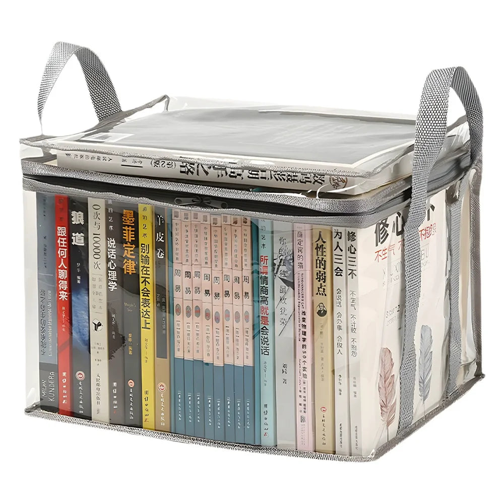 Foldable Clear Book Storage Bag with Carry Handles