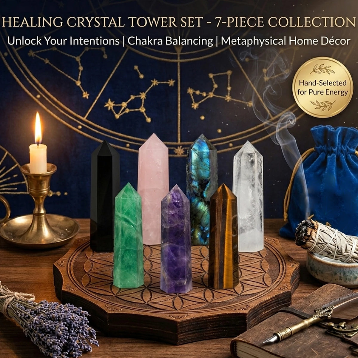 Natural Crystal Point Wand — Reiki Healing Stone for Home Decor & Meditation