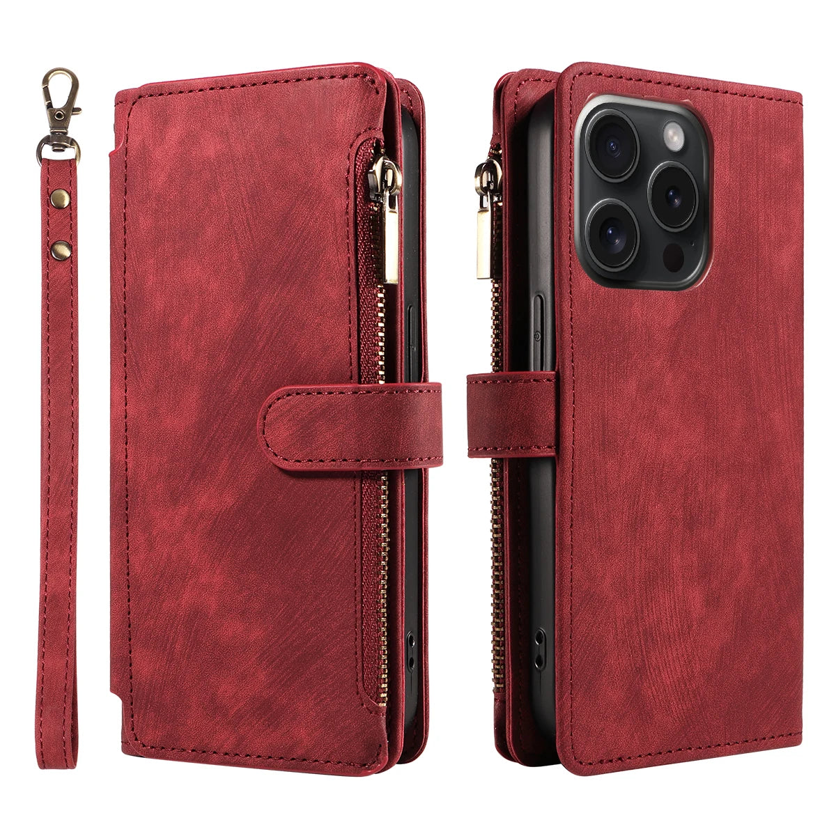 Magnetic Leather Flip Wallet Case for iPhone 11-17 Series (Pro, Pro Max, Plus, Air)