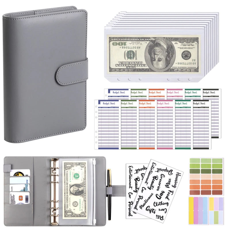 A6 Budget Binder — 6-Ring Cash Envelope Savings Planner with 8 Zipper Envelopes