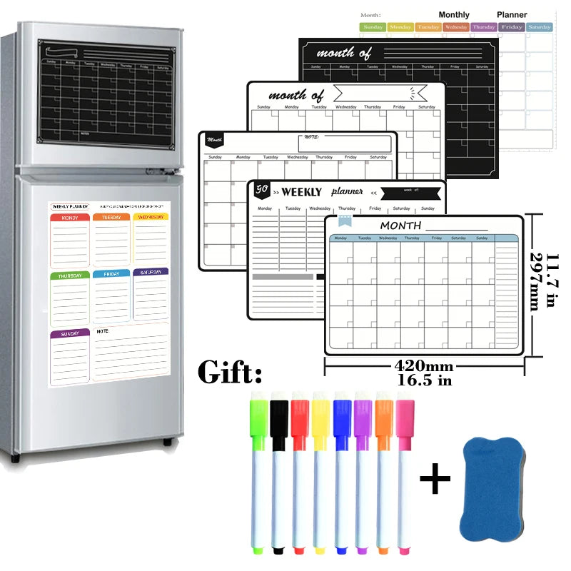 A3 Magnetic Dry-Erase Planner — Monthly & Weekly Fridge Calendar
